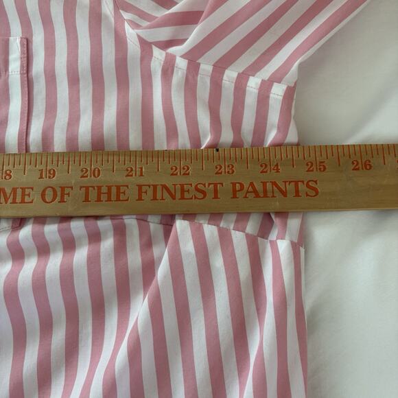 Lands' End Women's Pink & White Striped No Iron 3/4Sleeve Button Up Shirt Sz 18W - Picture 12 of 13